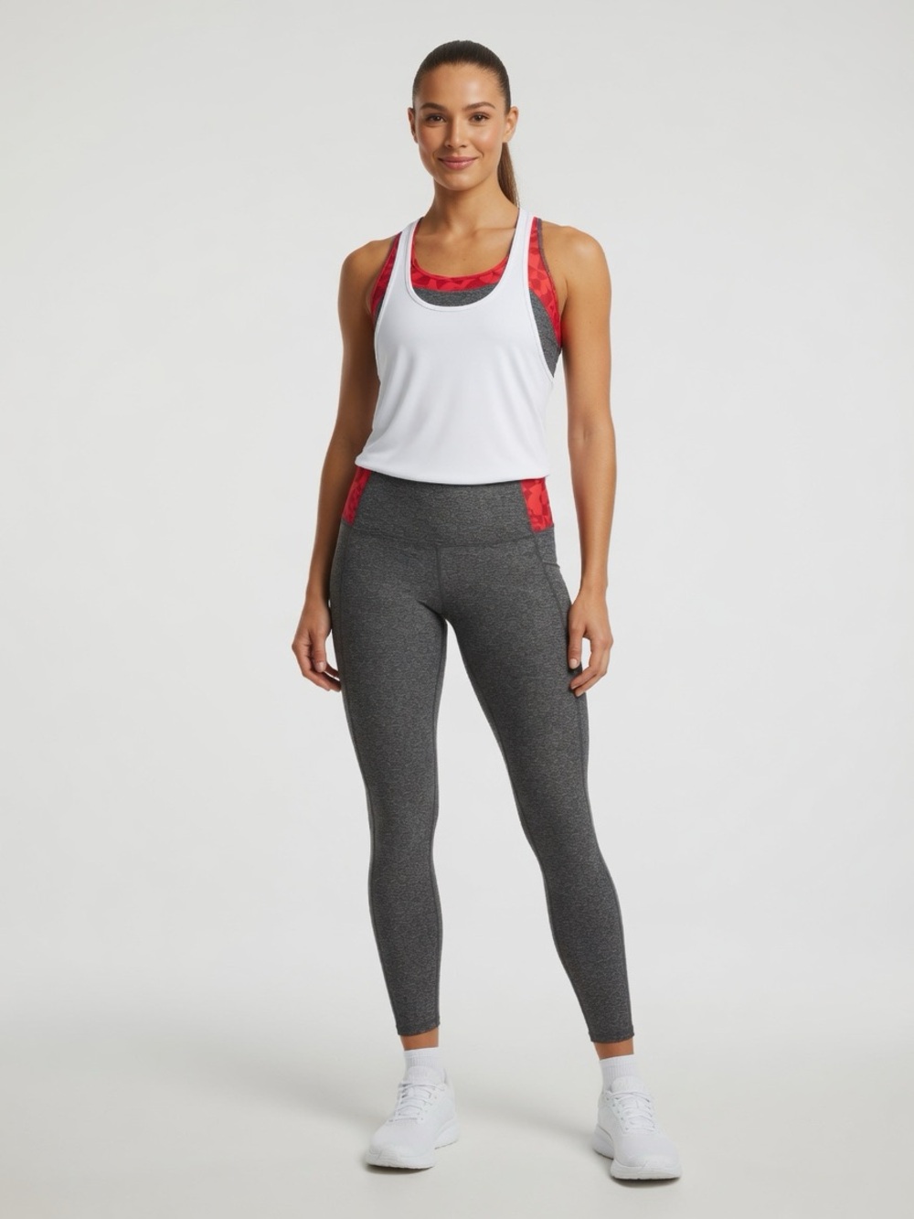 Mondetta Gray Leggings with Pink Waist Panels
